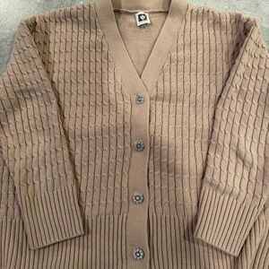 Anne Klein v neck cable cotton cardigan. Embellished buttons.